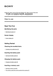 Sony FDR-X1000V How To Use Manual