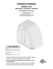 Chamberlain RJO Owner's Manual