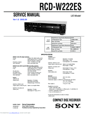 Sony RCD-W222ES - Cd/cdr Recorder Service Manual