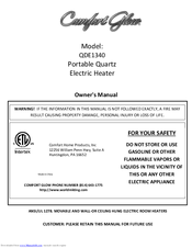 Comfort Glow QDE1340 Owner's Manual