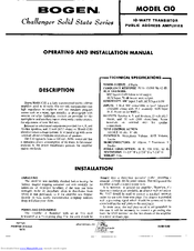 Bogen C10 Operating And Installation Manual