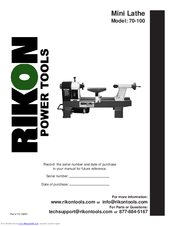 Rikon Power Tools 70-100 Instruction Manual
