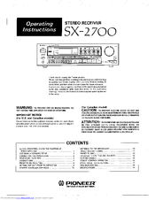Pioneer SX-2700 Operating Instructions Manual