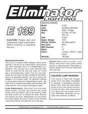 Eliminator Lighting e 139 Operating Instructions