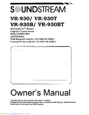 Soundstream VR-930BT Owner's Manual