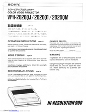 Sony VPH-2020QJ Operating Instructions Manual