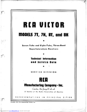 RCA 8K Technical Information And Service Data