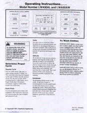 Whirlpool LWA90AL Operating Instructions Manual