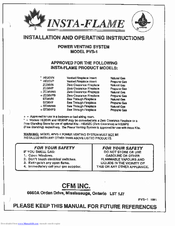 Insta-Flame PVS-1 Installation And Operating Instructions Manual