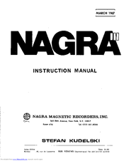 Nagra III Instructions For Use Manual
