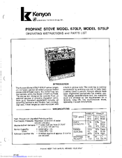 Kenyon 570LP Operating Instructions And Parts List Manual