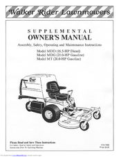 Walker Rider Lawnmowers MDD Owner's Manual