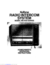 NuTone IM-3103 Homeowner's Operating Instructions