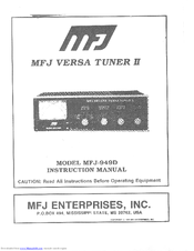 Mfj Versa Tuner II MFJ-949D Instruction Manual