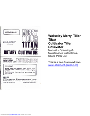 WOLSELEY Merry Tiller Titan Operating And Maintenance Instructions Manual