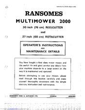 Ransomes Multimower 2000 Operator Instructions Manual