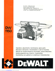 Dewalt DW 1150 Operation, Adjustmants, Maintenance, Spare Parts