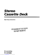 Sony TC-KA1ESA - Cassette Deck Operating Instructions Manual