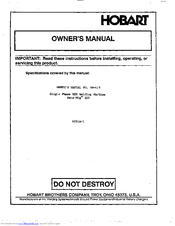Hobart OM-419 Owner's Manual