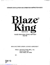 Blaze King KCJ-700 Owners Installation & Operating Instructions