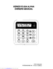 Optex Morse Genesys 824 Alpha Owner's Manual