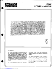 Altec Lansing 1594C POWER AMPLIFIER Operating Instructions Manual