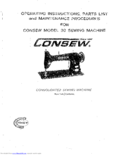 Consew 30 Operating Instructions, Parts List, Maintenance Procedures