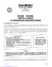 Heatilator GC200 Installation & Operating Instructions Manual