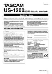 Tascam US-1200 Quick Start Manual
