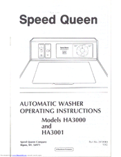 Speed Queen HA3001 Operating Instructions Manual