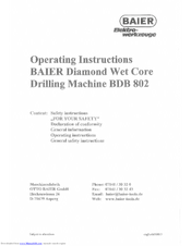 Baier BDB 802 Operating Instructions Manual