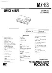 Sony MZ-B3 - MD Walkman MiniDisc Recorder Service Manual