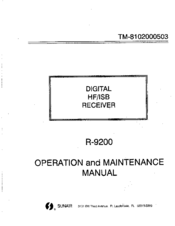 Sunair R-9200 Operation And Maintenance Manual