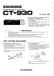 Pioneer CT-930 Operating Instructions Manual