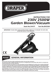 Draper BV2500 Instructions For