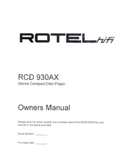 Rotel RCD 930AX Owner's Manual