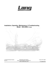 Lang 36S-20M-U Installation, Operation, Maintenance, & Troubleshooting
