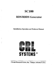 CRL Systems SC100 Installation, Operation And Technical Manual