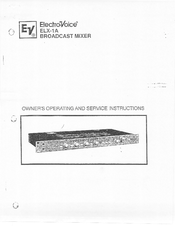 Electro-Voice ELX-1A Owner's Operating And Service Instructions