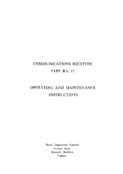 Racal Engineering RA. 17 Operating And Maintenance Instructions Manual
