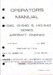Avco Lycoming IO-540 Series Operator's Manual