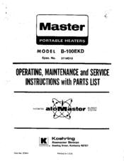Master B-100EKD Operating, Maintenance And Service Instructions