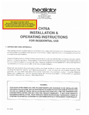 Heatilator CH76A Installation & Operating Instructions Manual