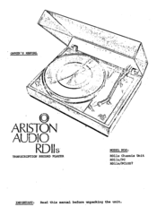 Ariston RD11s Owner's Manual