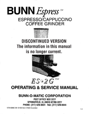 BUNNEspress ES-2G Operating & Service Manual