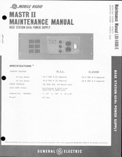 GE Mastr II 19E501149G2 Maintenance Manual