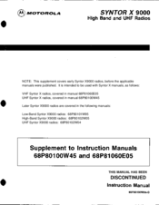 Motorola Syntor X9000 Supplement To Instruction Manual