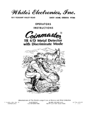 White's Coinmaster TR 4/D Operator Instructions Manual