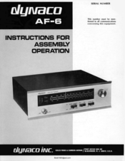 DYNACO AF-6 Instructions For Assembly Operation