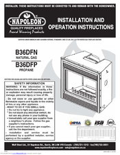 Napoleon B26DFN Installation And Operation Instructions Manual